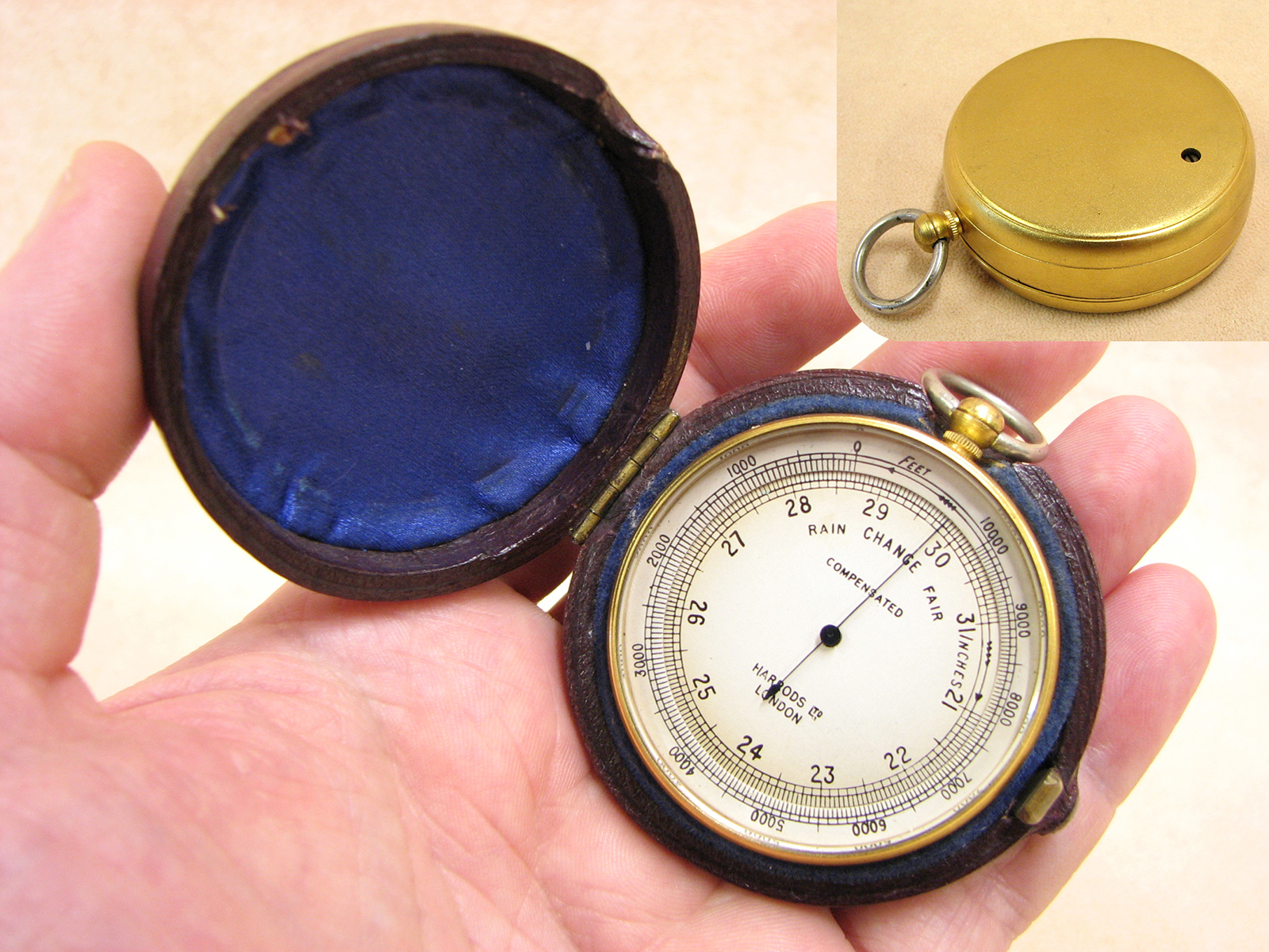Early 20th century Harrods London pocket barometer and altimeter